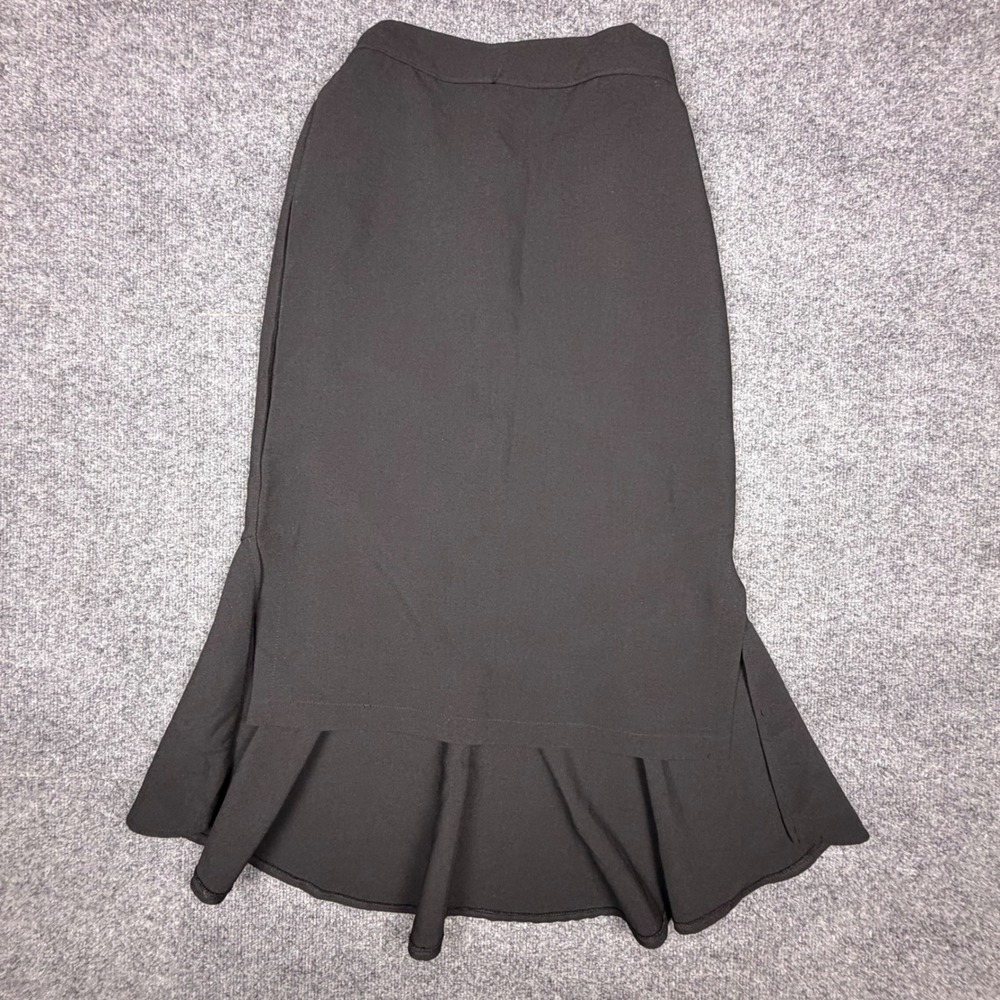 Oak + Fort Womens Black High Low Flared Mermaid Midi Skirt Elastic Waist OS